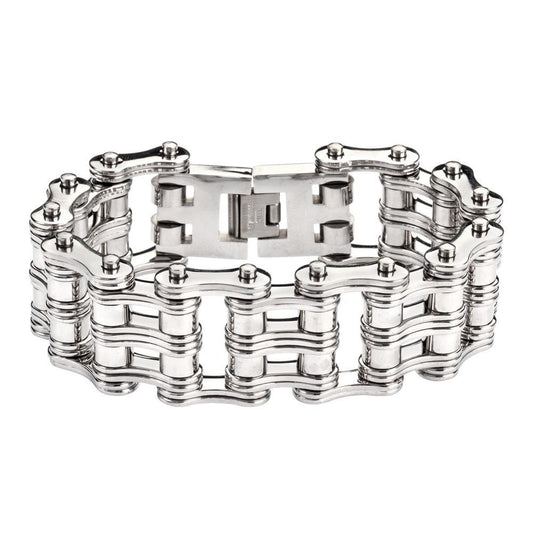1" Wide All Stainless SteelUnisex Stainless Steel Motorcycle Chain Bracelet