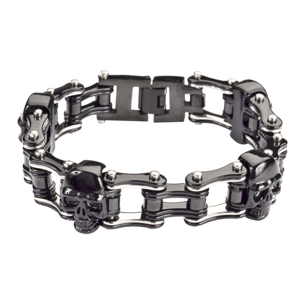 Two Tone Black Silver 3/4" Wide withUnisex Stainless Steel Motorcycle Chain Bracelet