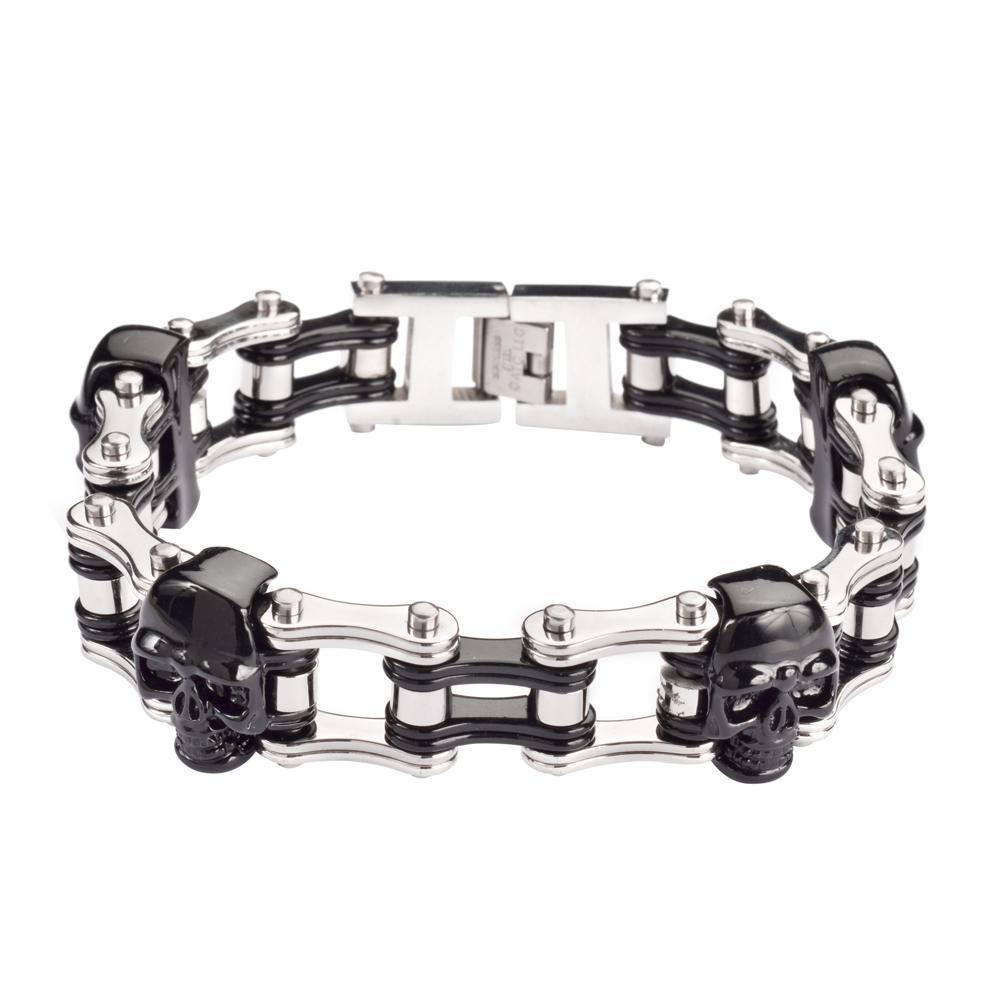 Two Tone Black Silver with 3/4" Wide Double Link DesignUnisex Stainless Steel Motorcycle Chain Bracelet