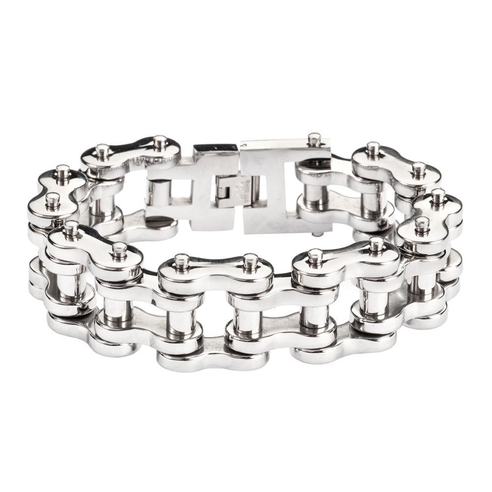 All Stainless 1" Wide THICK LINK Men's Stainless Steel Motorcycle Chain Bracelet