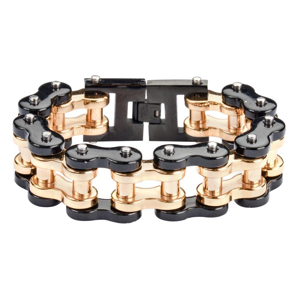 1" Wide Black Gold THICK LINK Men's Stainless Steel Motorcycle Chain Bracelet