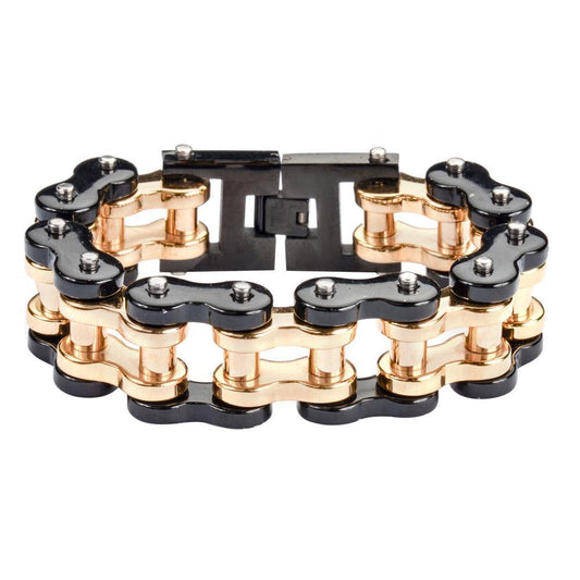 1" Wide Black Gold THICK LINK Men's Stainless Steel Motorcycle Chain Bracelet