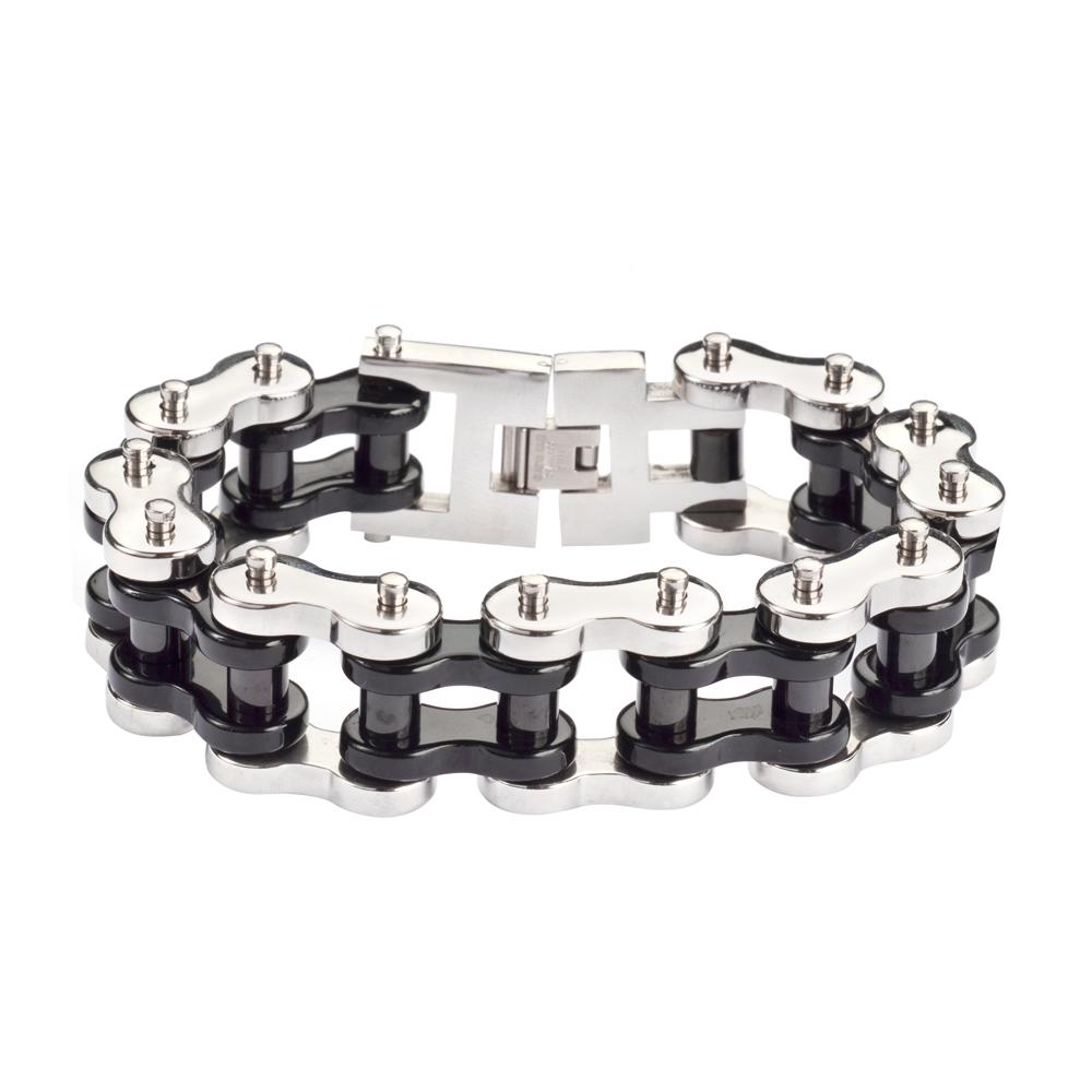 1" Wide Silver Black THICK LINK Men's Stainless Steel Motorcycle Chain Bracelet