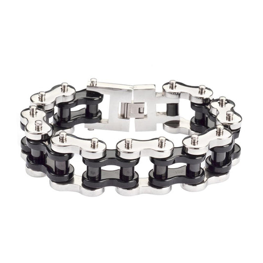 1" Wide Silver Black THICK LINK Men's Stainless Steel Motorcycle Chain Bracelet