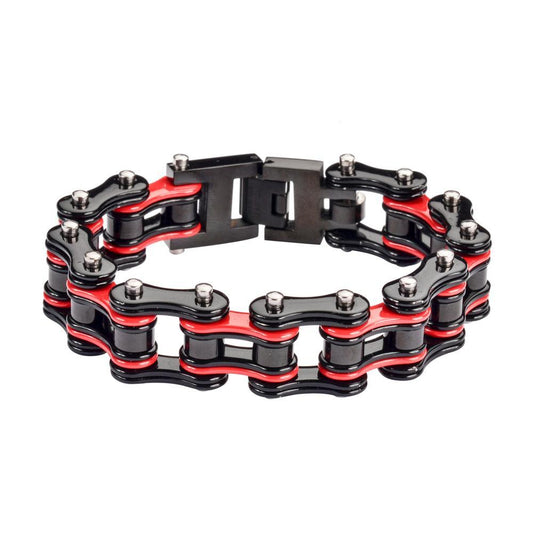Two Tone 3/4" Wide Black RedUnisex Stainless Steel Motorcycle Chain Bracelet