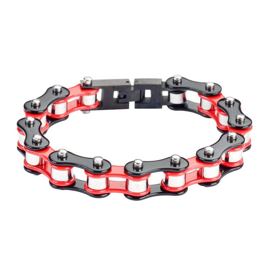 1/2" Wide Tri-Color Black Red Silver Original Design Stainless Steel Motorcycle Bike Chain Bracelet