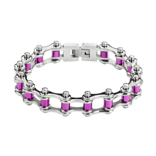 1/2" Wide All Stainless Steel Purple Candy Rollers Stainless Steel Motorcycle Bike Chain Bracelet