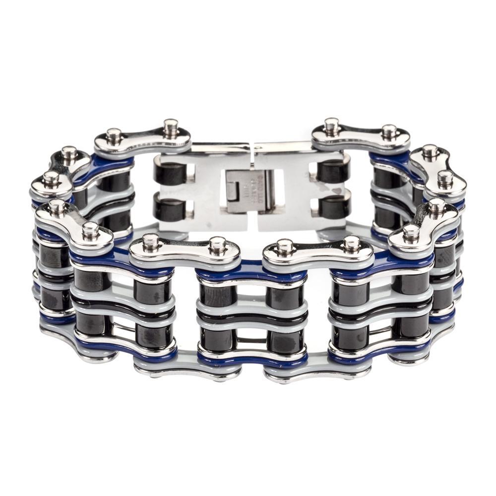 1" Wide Quad Color Grey Blue Silver Black Men's Stainless Steel Motorcycle Chain Bracelet