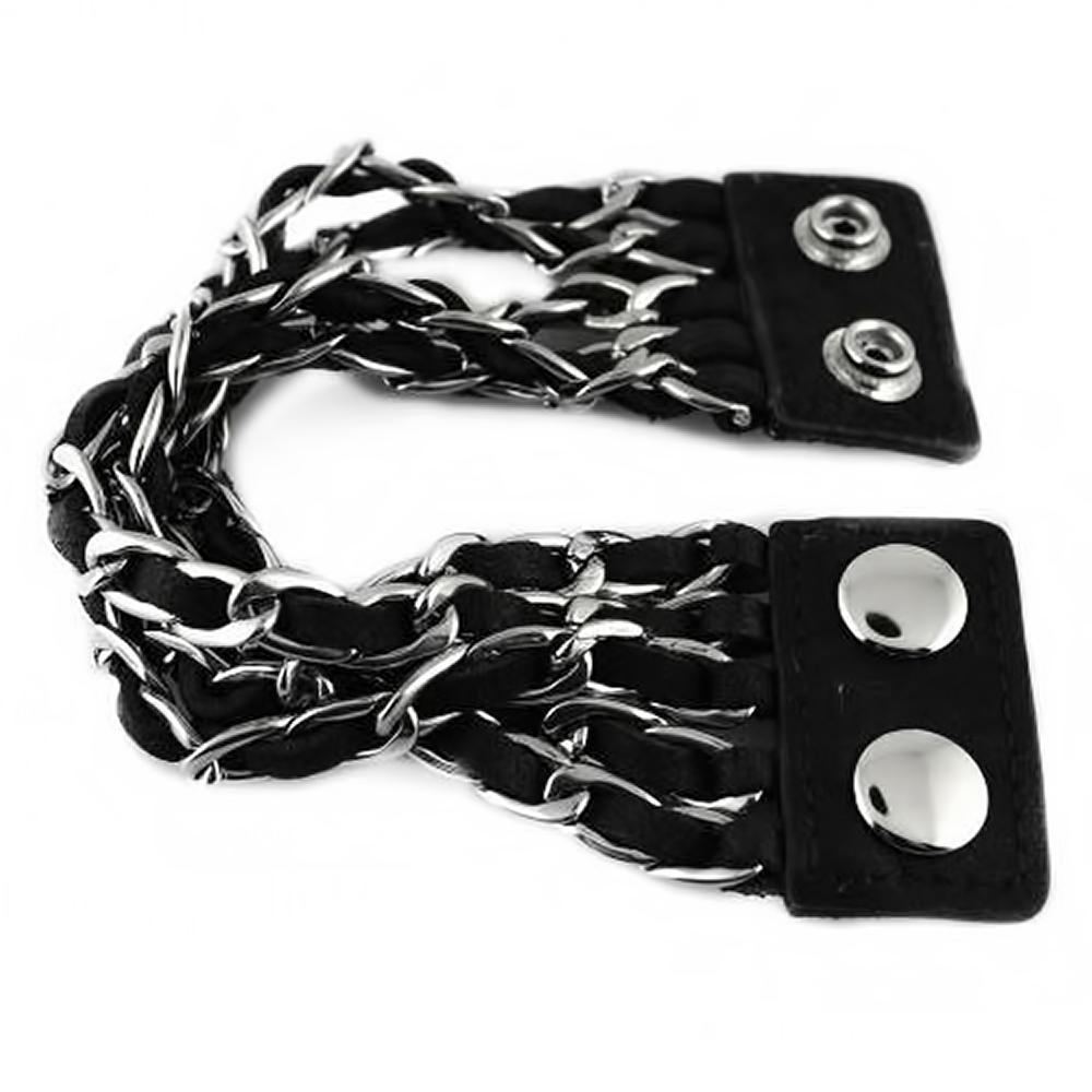 Women's Chain Leather Bracelet Stainless Steel Motorcycle Jewelry