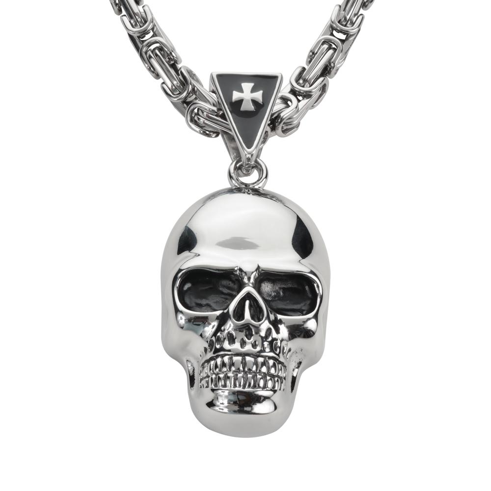 3" Tall 26" with Byzantine Link Chain Stainless Steel Motorcycle Jewelry