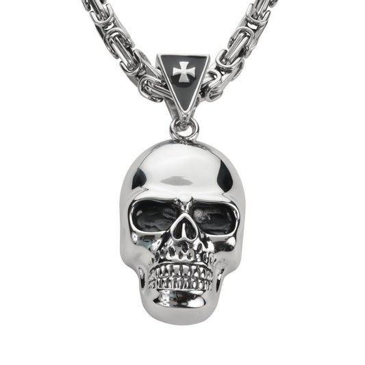 3" Tall 26" with Byzantine Link Chain Stainless Steel Motorcycle Jewelry
