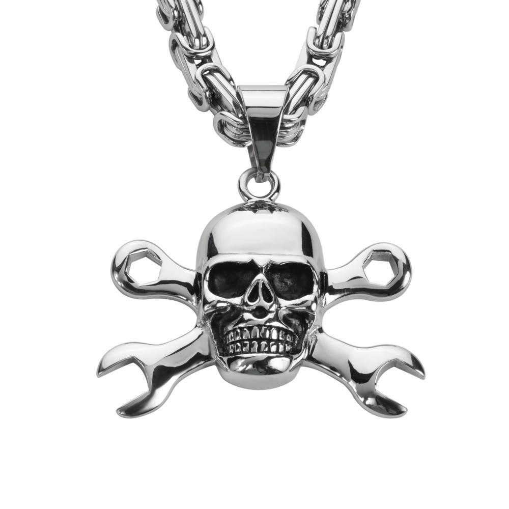 2 1/4" Tall with 26" Fancy Link Chain Stainless Steel Motorcycle Jewelry
