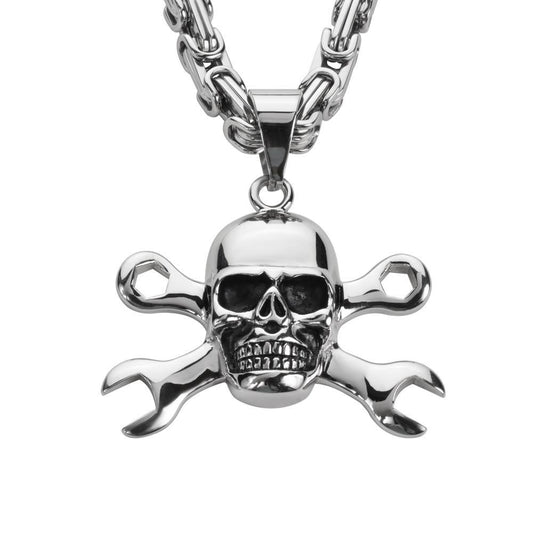 2 1/4" Tall with 26" Fancy Link Chain Stainless Steel Motorcycle Jewelry
