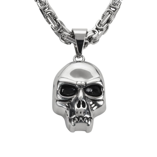 2 1/4" Tall with 26" Byzantine Link Chain Stainless Steel Motorcycle Jewelry