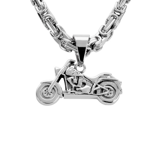 Motorcycle 1 1/2" Tall with 26" Byzantine Link Chain Stainless Steel Motorcycle Jewelry