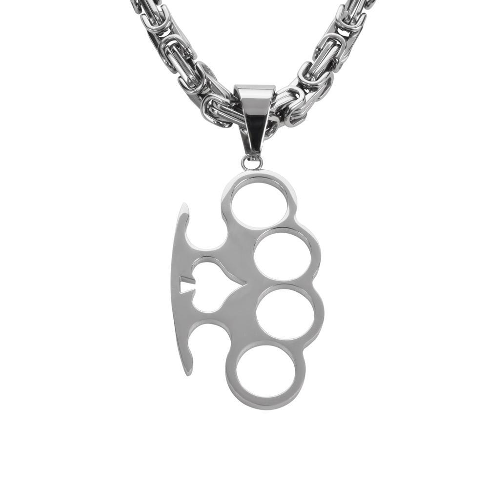 Ace Knuckles 2 3/4" Tall with 26" Byzantine Link Chain Stainless Steel Motorcycle Jewelry