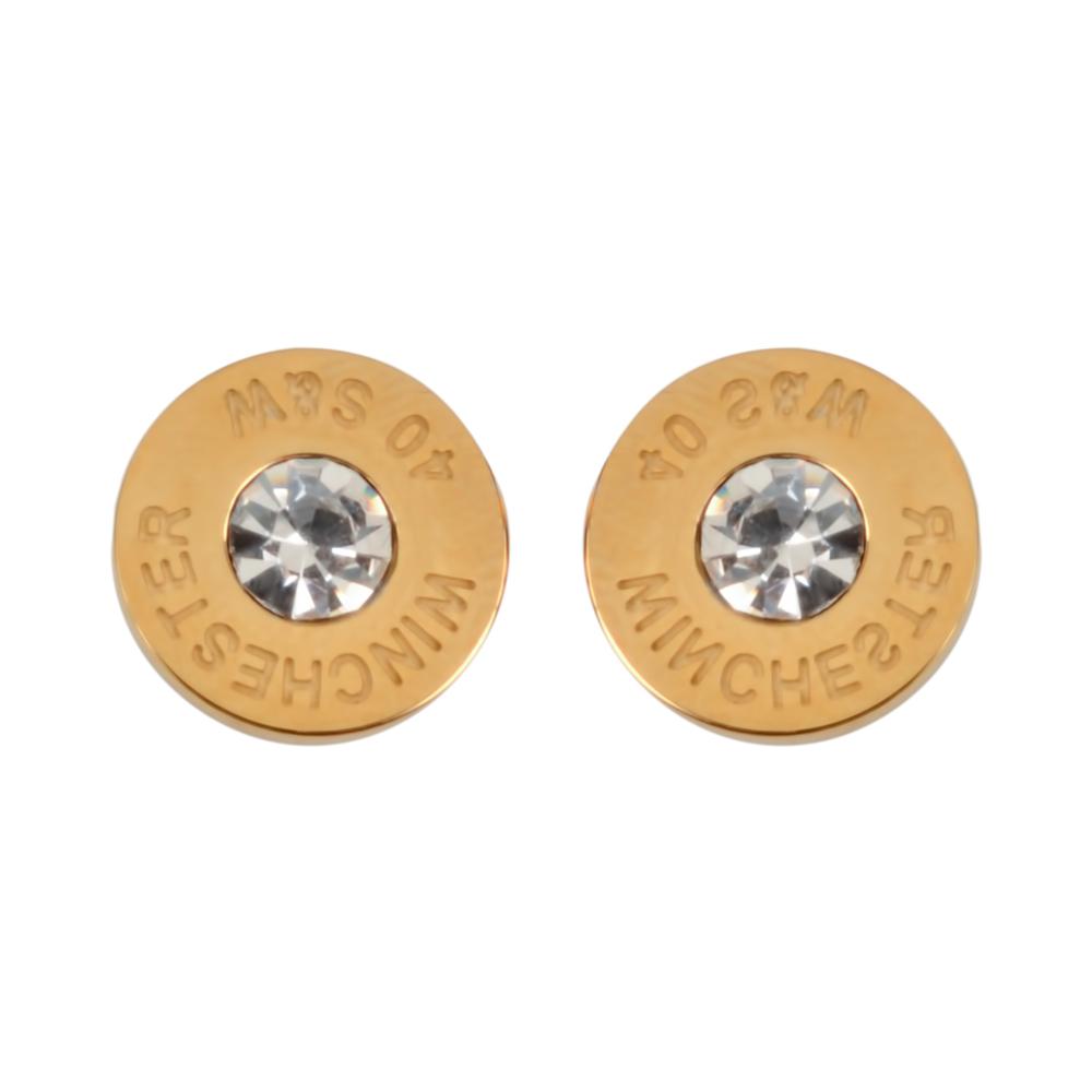 Bullet Earrings Gold Tone Imitation Diamonds In Center Stainless Steel Motorcycle Biker Jewelry