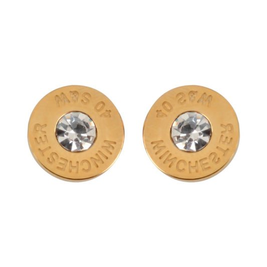 Bullet Earrings Gold Tone Imitation Diamonds In Center Stainless Steel Motorcycle Biker Jewelry