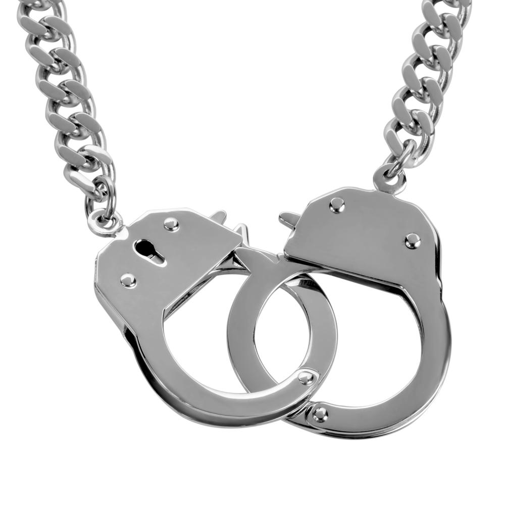 Women's Hand Cuff Necklace 19" Real Working Cuffs Stainless Steel Motorcycle Jewelry