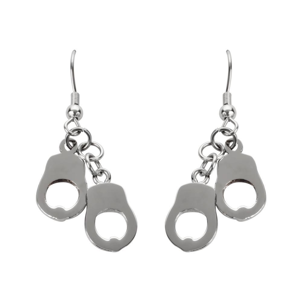 Double Hand Cuff Earrings French Wire Stainless Steel Motorcycle Biker Jewelry