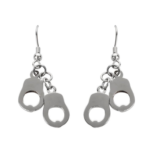 Double Hand Cuff Earrings French Wire Stainless Steel Motorcycle Biker Jewelry