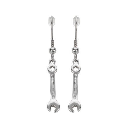 Wrench Earrings French Wire Stainless Steel Motorcycle Biker Jewelry