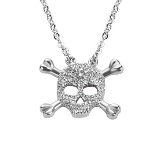 Women's Bones Crystal Bling Necklace 19"  3/4" Wide Stainless Steel Motorcycle Jewelry