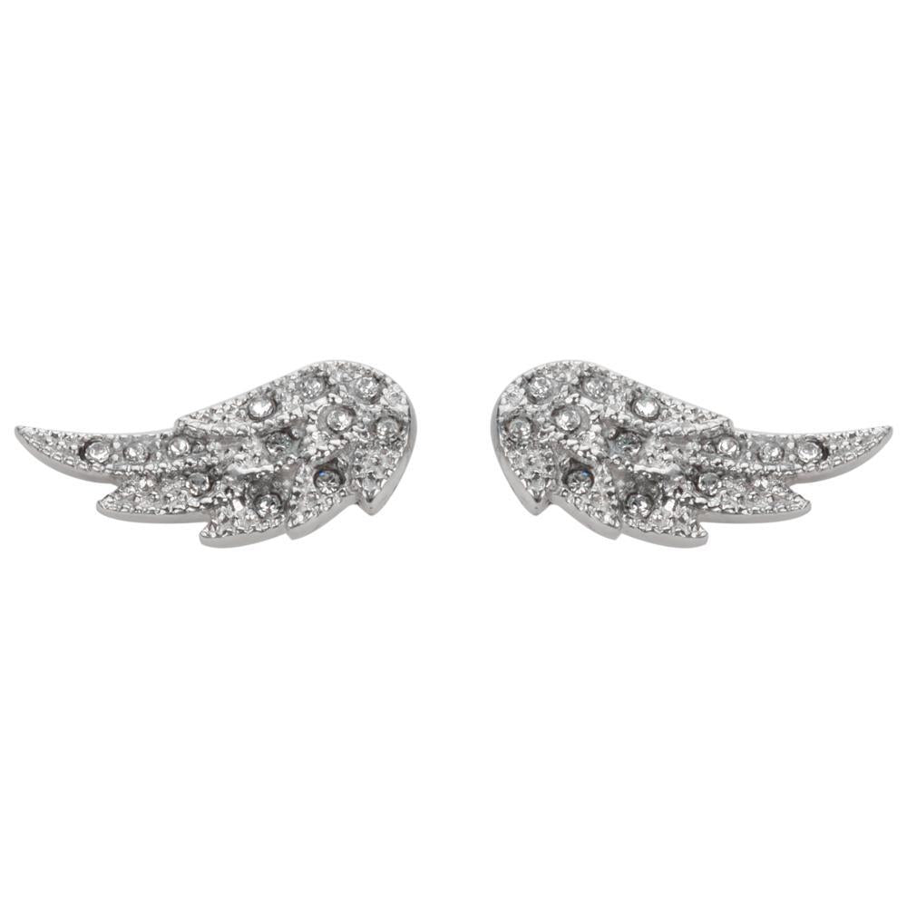Angel Wing Bling Earrings Silver Tone Imitation Diamonds Stainless Steel Motorcycle Biker Jewelry