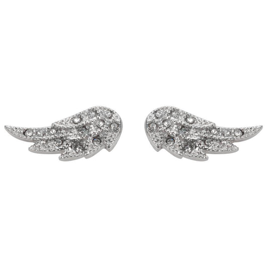 Angel Wing Bling Earrings Silver Tone Imitation Diamonds Stainless Steel Motorcycle Biker Jewelry
