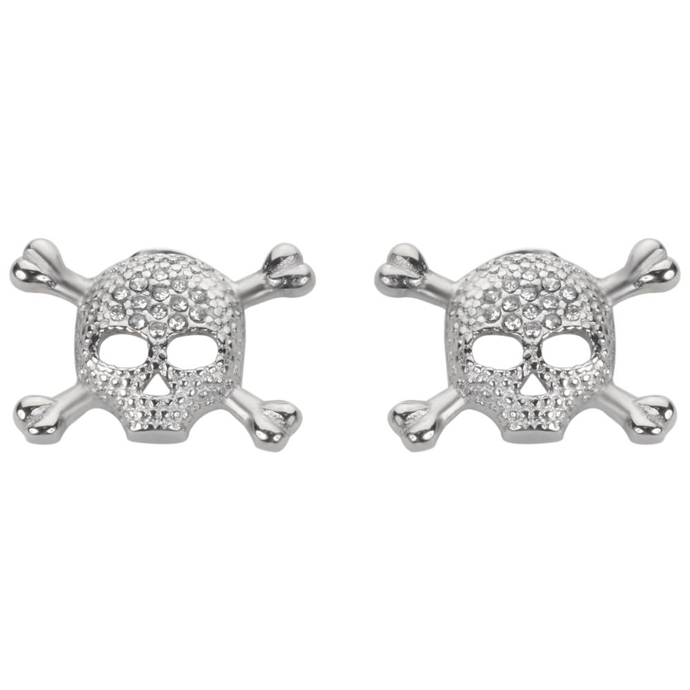Bling Earrings Post &amp; Nut Silver Tone Imitation Diamonds Stainless Steel Motorcycle Biker Jewelry
