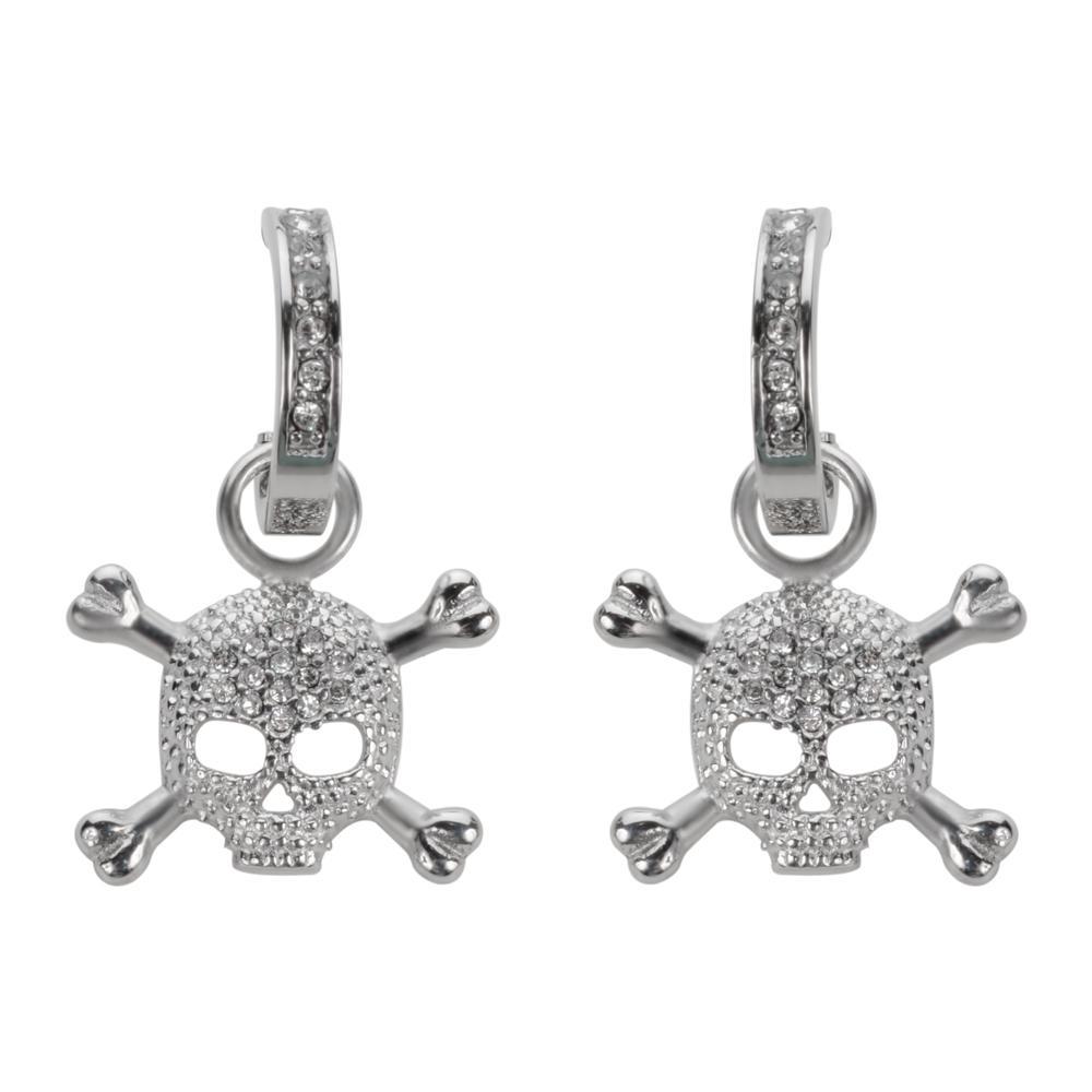 Bling Earrings Silver Tone Imitation Diamonds Stainless Steel Motorcycle Biker Jewelry