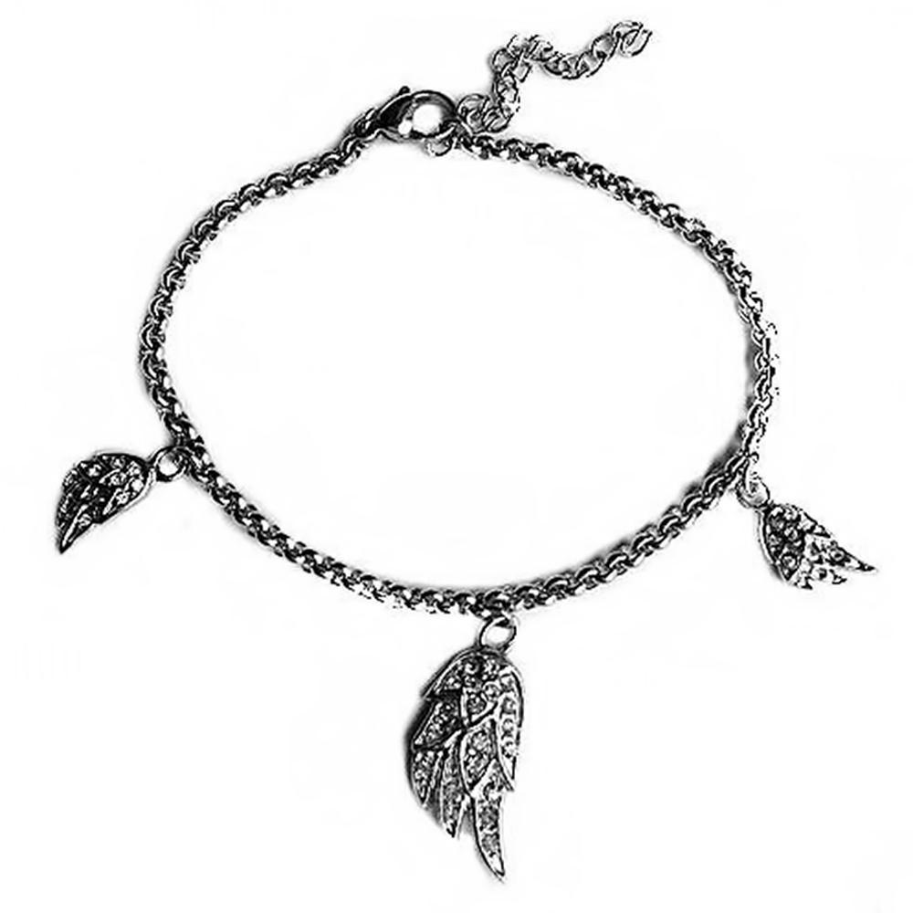 Women's Crystal Angel Wing Bling Bracelet  8" Adjustable Stainless Steel Motorcycle Jewelry