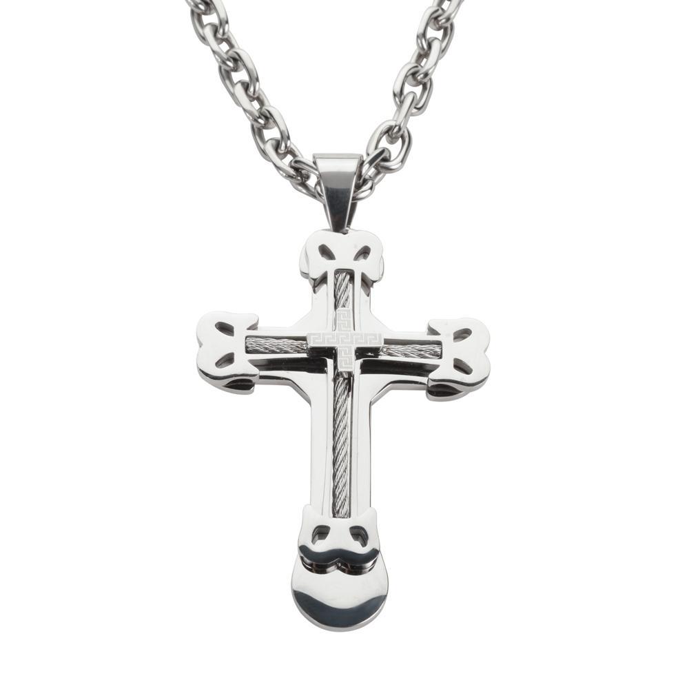 2.5" Cross with 5 Millimeter Byzantine Necklace 26" Stainless Steel Religious Jewelry