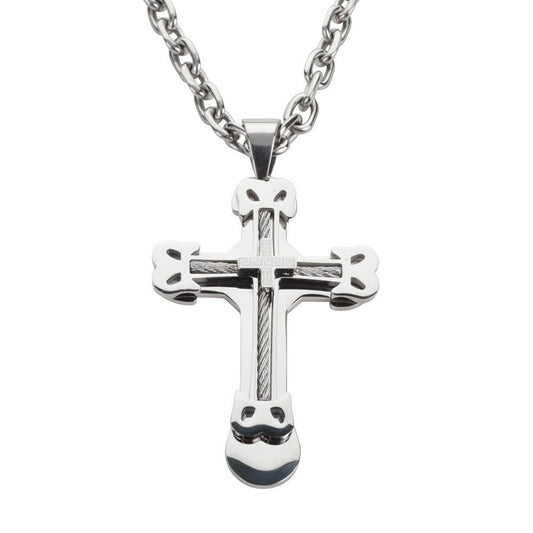 2.5" Cross with 5 Millimeter Byzantine Necklace 26" Stainless Steel Religious Jewelry