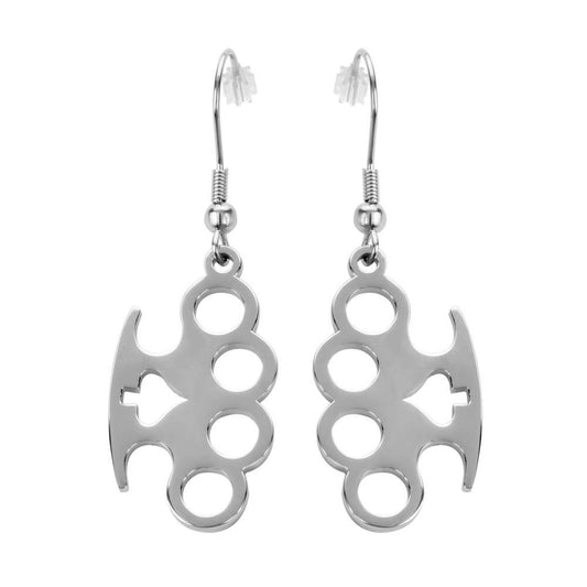Brass Knuckles Earrings French Wire Stainless Steel Motorcycle Biker Jewelry
