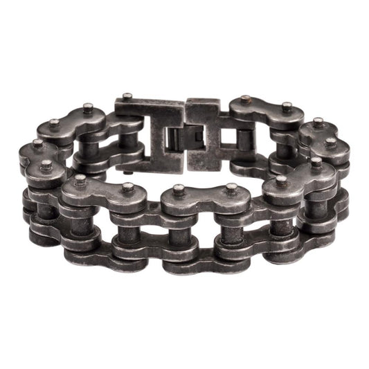 Distressed Antique Finish 1" Wide THICK LINK Men's Stainless Steel Motorcycle Chain Bracelet