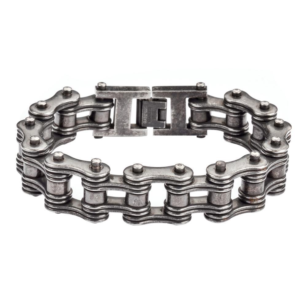 Distressed Antique Finish 3/4" Wide Double Link Design Men's Stainless Steel Motorcycle Chain Bracelet