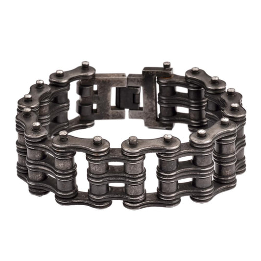 1" Wide Distressed Antique Finish Men's Stainless Steel Motorcycle Chain Bracelet