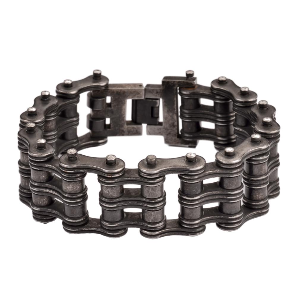 1" Wide Distressed Antique Finish Men's Stainless Steel Motorcycle Chain Bracelet