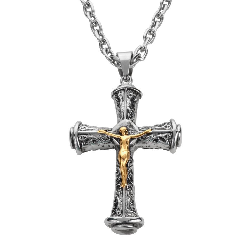 3" Catholic Cross with Link Necklace 26" Stainless Steel Religious Jewelry