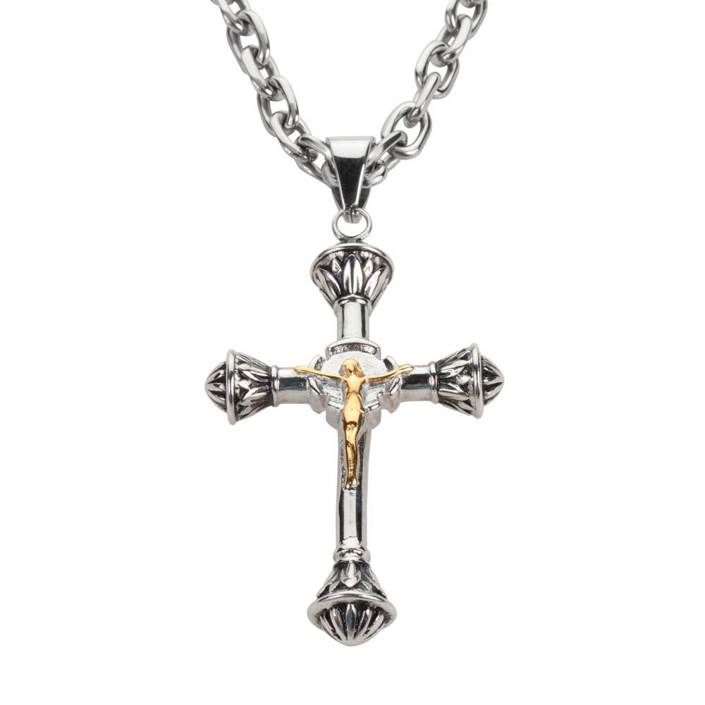2.75" Small Catholic Cross with Link Necklace 26" Stainless Steel Religious Jewelry
