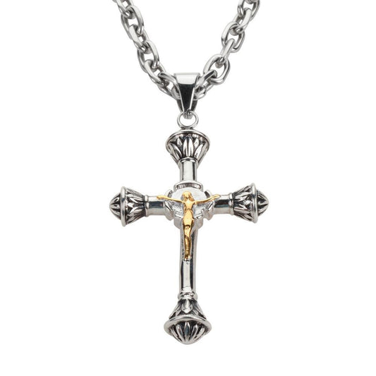 2.75" Small Catholic Cross with Link Necklace 26" Stainless Steel Religious Jewelry