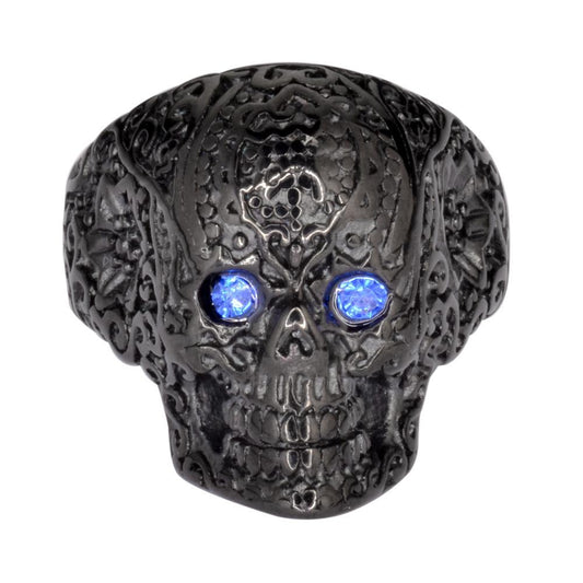 Women's Blue Eyed Tribal Tattoo Ring Black Edition Stainless Steel