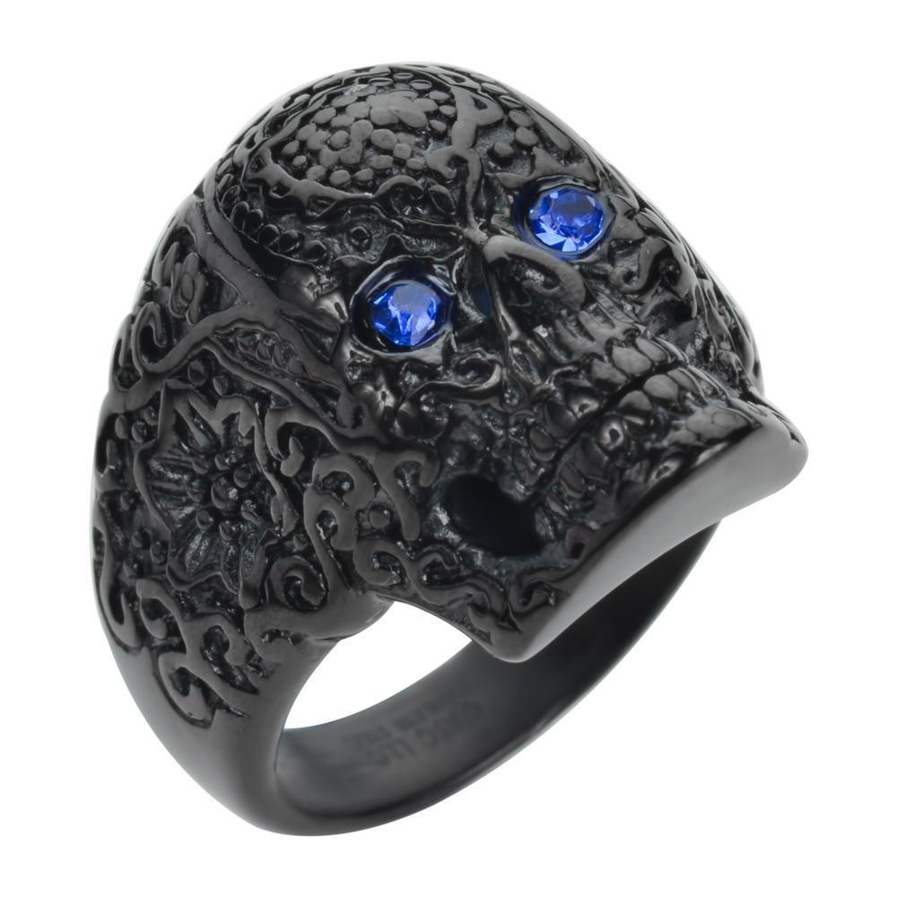 Women's Blue Eyed Tribal Tattoo Ring Black Edition Stainless Steel