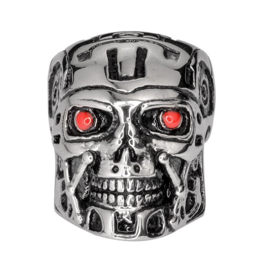 Gents' Terminator Robot Red Eyes Ring Stainless Steel Motorcycle Jewelry