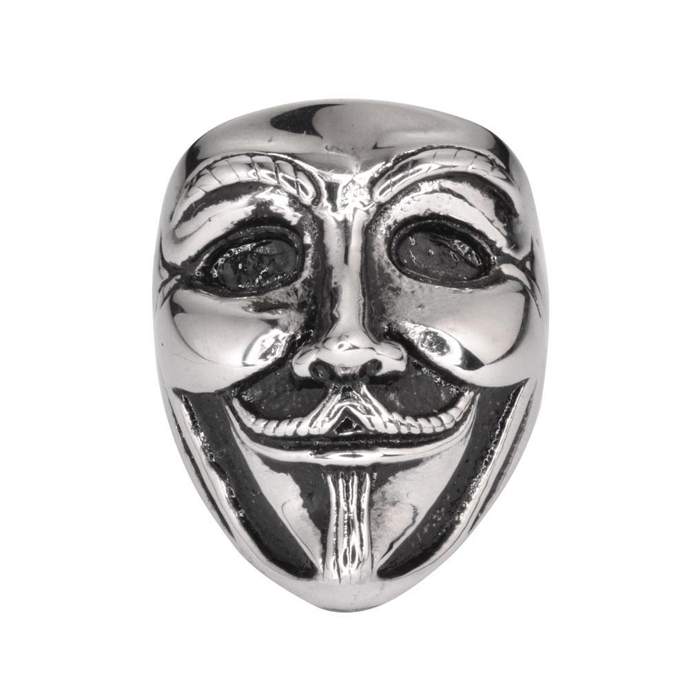 Unisex Guy Fawkes Ring Silver Edition Stainless Steel Motorcycle Jewelry