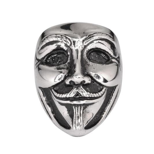 Unisex Guy Fawkes Ring Silver Edition Stainless Steel Motorcycle Jewelry