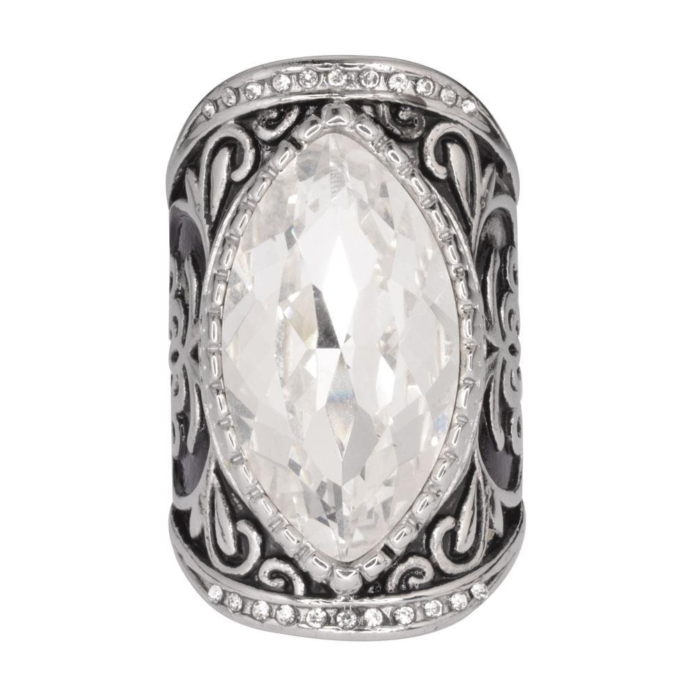 Women's Big Crystal Fancy Design Ring Stainless Steel Motorcycle Jewelry