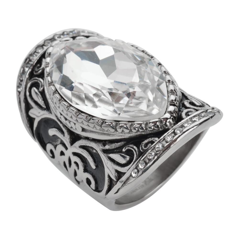 Women's Big Crystal Fancy Design Ring Stainless Steel Motorcycle Jewelry
