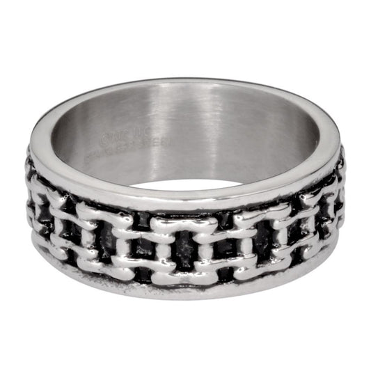 Gents' Bike Chain Ring Silver Edition Stainless Steel Motorcycle Jewelry